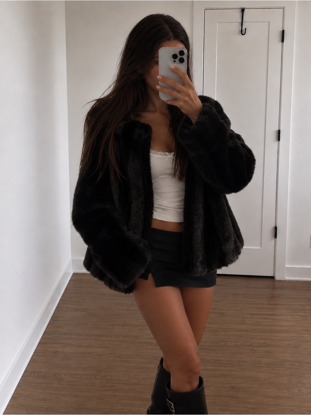 a.n.a. Black Faux-Mink Fur Swing Jacket